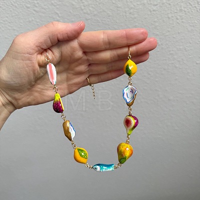 Ocean Resin Fruit Fish Link Chain Necklaces with Alloy Bar Links for Women WG7A601-01-1