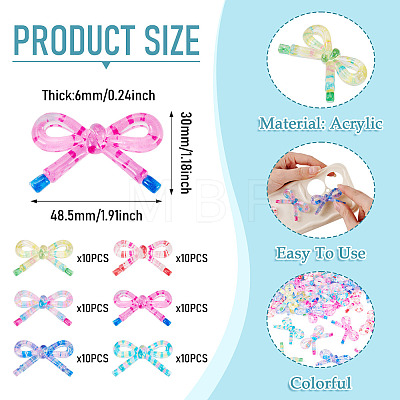 60Pcs 6 Colors Acrylic Bowknot Cabochons MACR-TA0002-89-1
