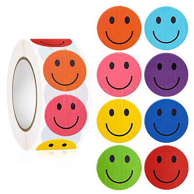 Round Dot Paper Self-adhesive Smiling Face Reward Stickers PW-WG51572-01-1