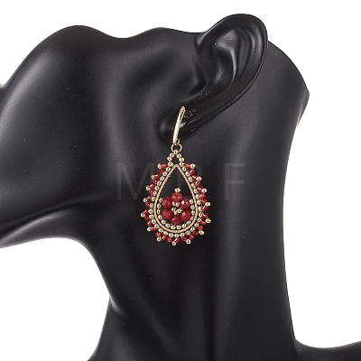 Teardeop Glass Beaded & Dyed Natural Malaysia Jade Dangle Stud Earrings EJEW-MZ00707-02-1