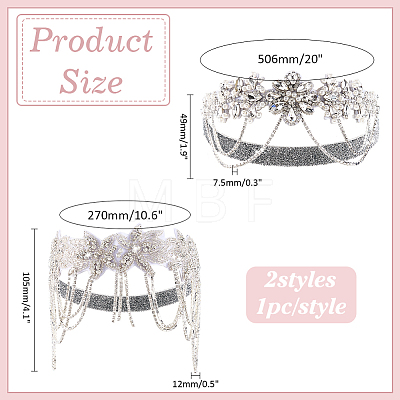 2Pcs 2 Styles Flower Forehead Crystal Rhinestone Headbands OHAR-ME0001-17-1