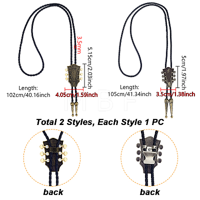 2Pcs 2 Styles Alloy Guitar Pendant Bolo Tie Lariat Necklaces NJEW-GA0001-20-1