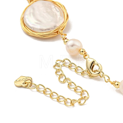 Natural Pearl Oval Link Necklaces NJEW-M214-01G-1