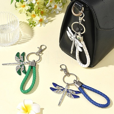 Alloy Enamel & Crystal Rhinestone & PU Leather Strap Keychain KEYC-YW00306-01-1