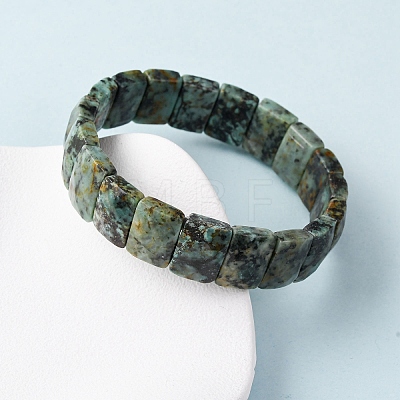 Rectangle Natural African & Turquoise Beads Stretch Bracelets for Women Men BJEW-Z149-01A-1