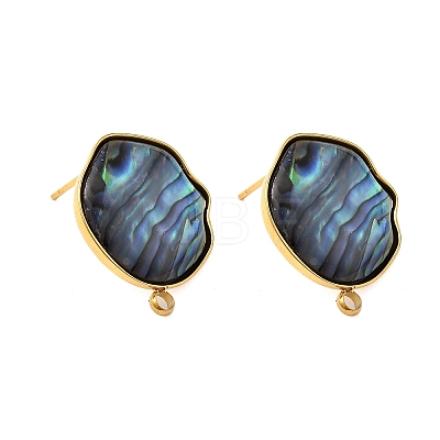304 Stainless Steel Pave Natural Paua Shell Stud Earring Findings STAS-Z125-03G-1
