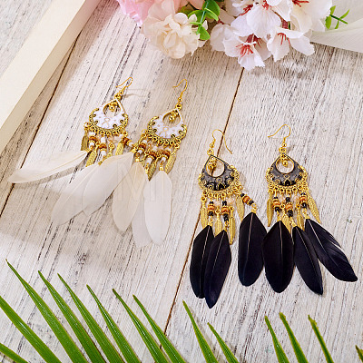 2Pairs 2 Colors Feather Chandelier Earrings EJEW-TA0001-81F-1