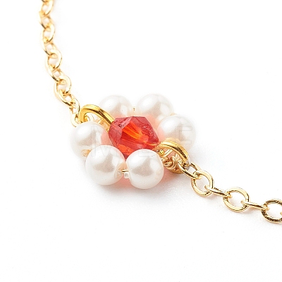 Shell Pearl & Acrylic Beads Flower Link Bracelets X1-BJEW-TA00003-01-1