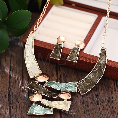 Trapezoid Zinc Alloy Enamel Pendant Necklaces & Stud Dangle Earrings Sets for Women WG56C72-04-1