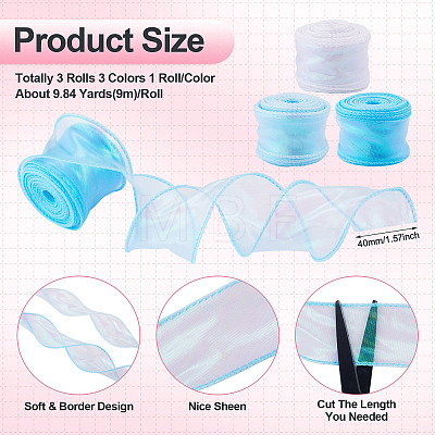 3Rolls 3 Styles Fishtail Yarn/Polyester Iridescent Ribbon for Bowknot Making OCOR-TA0004-19-1