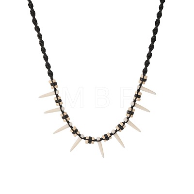 Adjustable Wood Beads Resin Fang Braided Wazed Cord Tribal Necklaces WGF0609-01-1