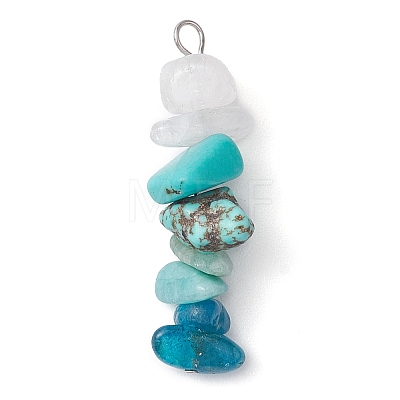 Gradient Color Natural Quartz Crystal & Natural Amazonite & Synthetic Turquoise & Natural Apatite Chip Beaded Pendants PALLOY-JF02790-10-1