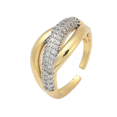 Brass Micro Pave Cubic Zirconia Open Cuff Ring for Women RJEW-F177-03GP-07-1