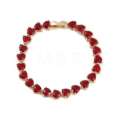 Brass Micro Pave Red Cubic Zirconia Link Chain Bracelets for Women BJEW-M047-01A-1