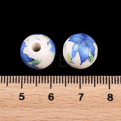 Floral Printed Porcelain Beads PORC-Q199-12mm-19-1