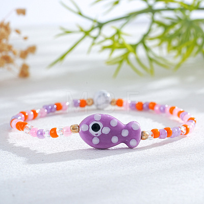 Resin & Porcelain Beads Stretch Bracelets for Women LP2947-7-1