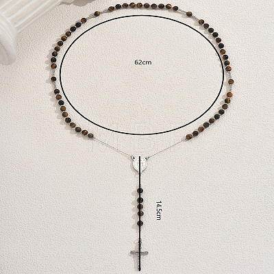 Natural Tiger Eye Rosary Bead Necklaces ZW7373-1