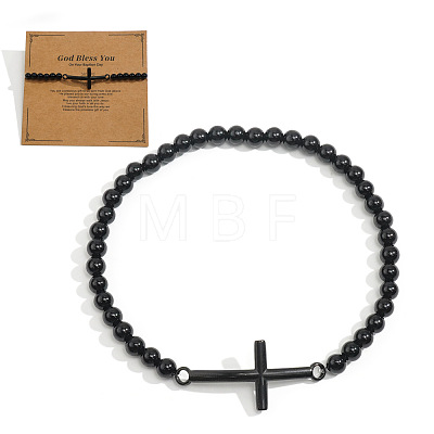 Cross Beaded Bracelet with Gemstone for Men JT7568-5-1