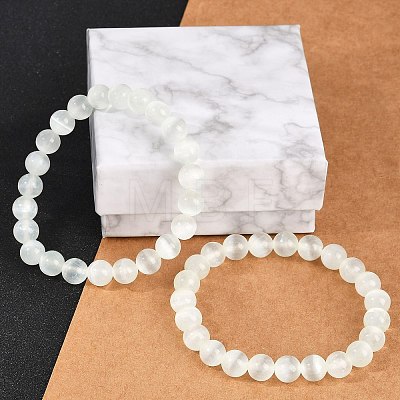 Dyed Natural Selenite Round Beaded Stretch Bracelets for Women G-U005-02J-1