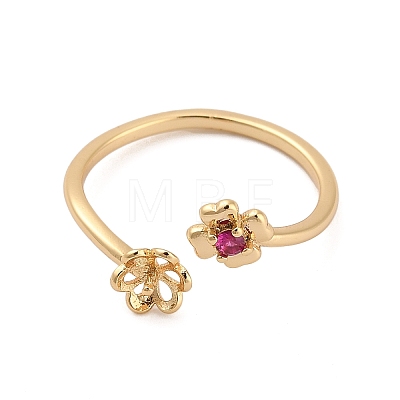 Flower Brass Micro Pave Cubic Zirconia Cup Peg Ring Settings for Half-drilled Beads KK-NH0009-01G-1