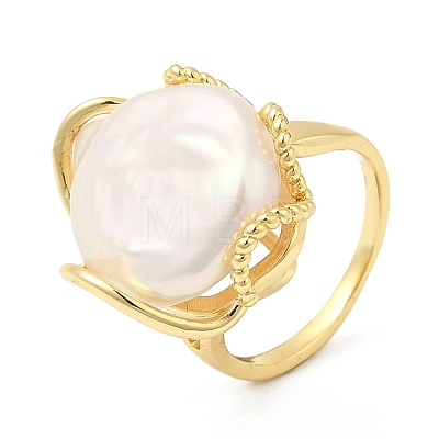 Natural Pearl Open Cuff Ring RJEW-M150-06G-1