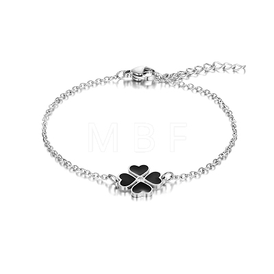 Stainless Steel Heart-shape Clover Link Bracelets OH1703-1-1