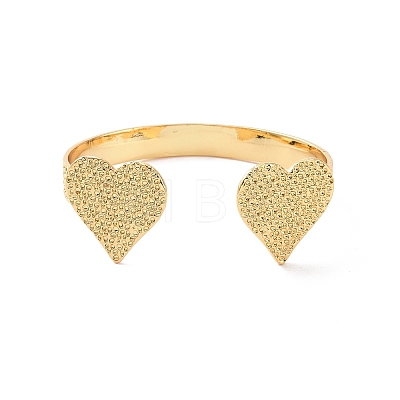 Brass Double Heart Open Cuff Bangle for Women BJEW-P280-01G-1