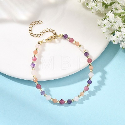 Natural Amethyst & Tourmaline & Sunstone & Rose Quartz Round Beaded Necklaces and Bracelet Set SJEW-JS01383-1