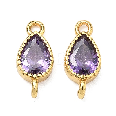Brass Pave Cubic Zirconia Teardrop Connector Charms KK-P348-09G-1
