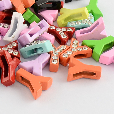 Mixed Color Zinc Alloy Grade A Rhinestone Letter Slide Charms ALRI-S130-Y-1