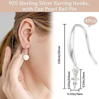 2 Pairs 925 Sterling Silver Earring Hooks STER-BBC0005-34-1