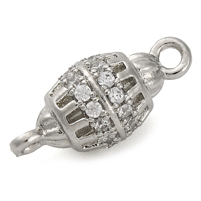 Brass Micro Pave Clear Cubic Zirconia Hollow Oval Connector Charms KK-A230-05A-P-1