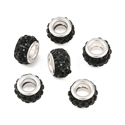 Polymer Clay Rhinestone European Large Hole Beads with Silver Color Plated Brass Cores FPDL-R002-01-1