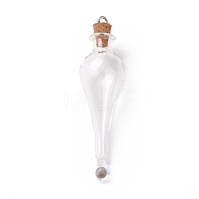 Teardrop Glass Cork Bottle Big Pendants AJEW-A041-01B-1