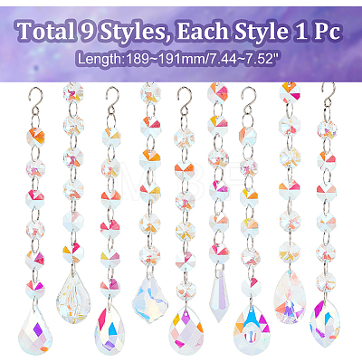 9Pcs 9 Style AB Color Faceted Glass Suncatchers HJEW-GL0001-05-1