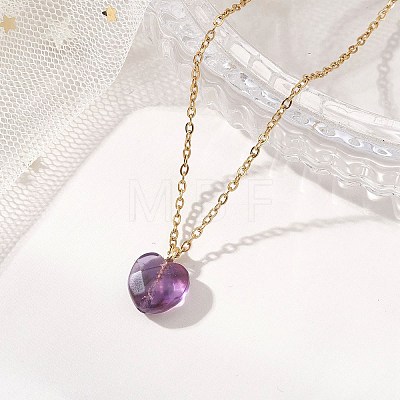 Natural Red Amethyst Heart Pendant 304 Stainless Steel Cable Chain Necklaces for Women NJEW-JN05796-01-1