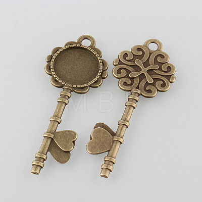 Tibetan Style Antique Bronze Alloy Key Pendant Cabochon Settings X-TIBEP-M022-03AB-NF-1