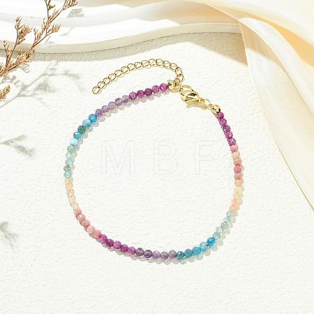 Natural Rhodonite & Amethyst & Apatite & Ruby & Sunstone Faceted Round Beaded Anklets for Women AJEW-AN00811-1