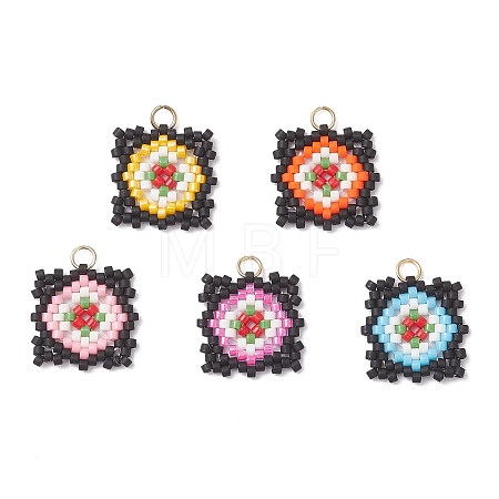 Handmade Glass Seed Beaded  Window Lattice Pattern Shape Pendants PALLOY-MZ00929-1