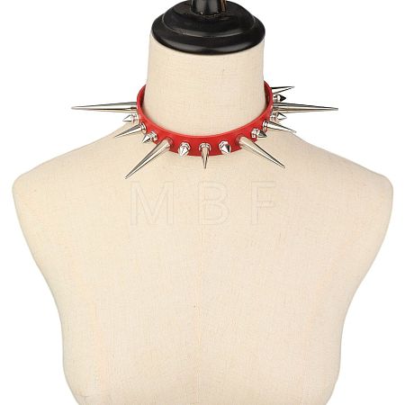 Gothic Style Alloy Spiked Rivet Imitation Leather Choker Necklaces FS-WGF47C0-02-1
