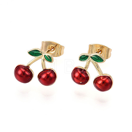 Brass Enamel Stud Earrings EJEW-G430-06C-G-1