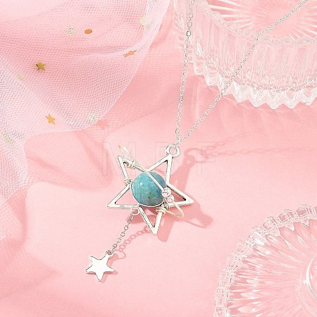 Natural Hemimorphite Alloy Star Pendant Necklaces for Women NJEW-TA00273-01-1