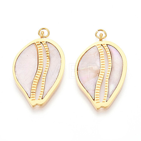 304 Stainless Steel Pave Natural Shell Pendants STAS-N115-21A-G-1