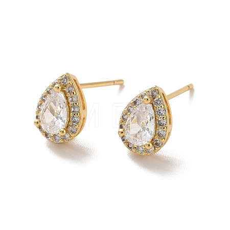Clear Cubic Zirconia Teardrop Stud Earrings EJEW-K093-18G-1