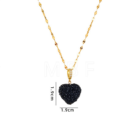 Druzy Glass Heart Pendant 304 Stainless Steel Dapped Chain Necklaces for Women WGB914E-03-1