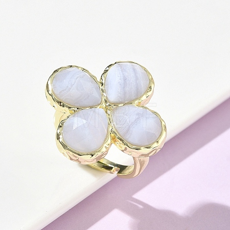 Natural Blue Lace Agate Faceted Adjustable Finger Rings for Women RJEW-A092-01G-09-1