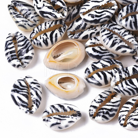 Printed Natural Cowrie Shell Beads SSHEL-R047-01-B01-1