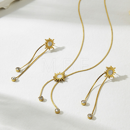 Women's Stainless Steel Stud Dangle Earrings & Lariat Necklaces Sets EB5177-1-1