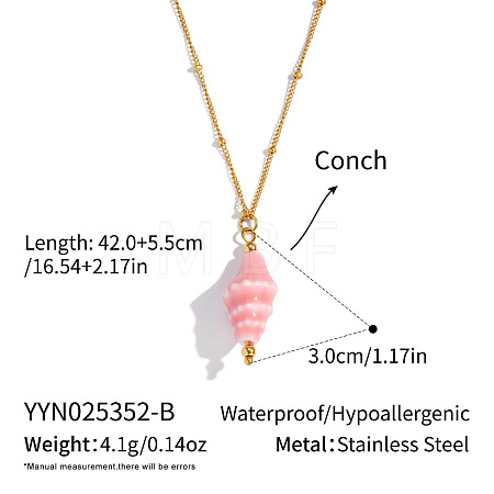 Conch Shell Shape Pendant 304 Stainless Steel Satellite Chain Necklaces for Women LD6500-2-1