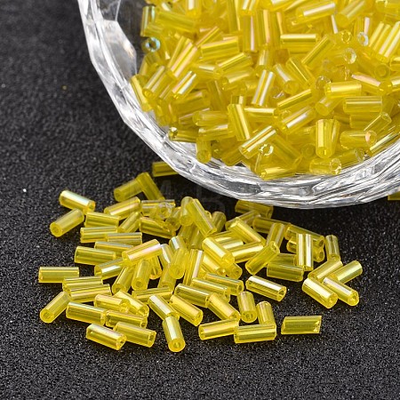 Tube Transparent Colours Rainbow Plated Glass Bugle Beads X-SEED-I001-170-1